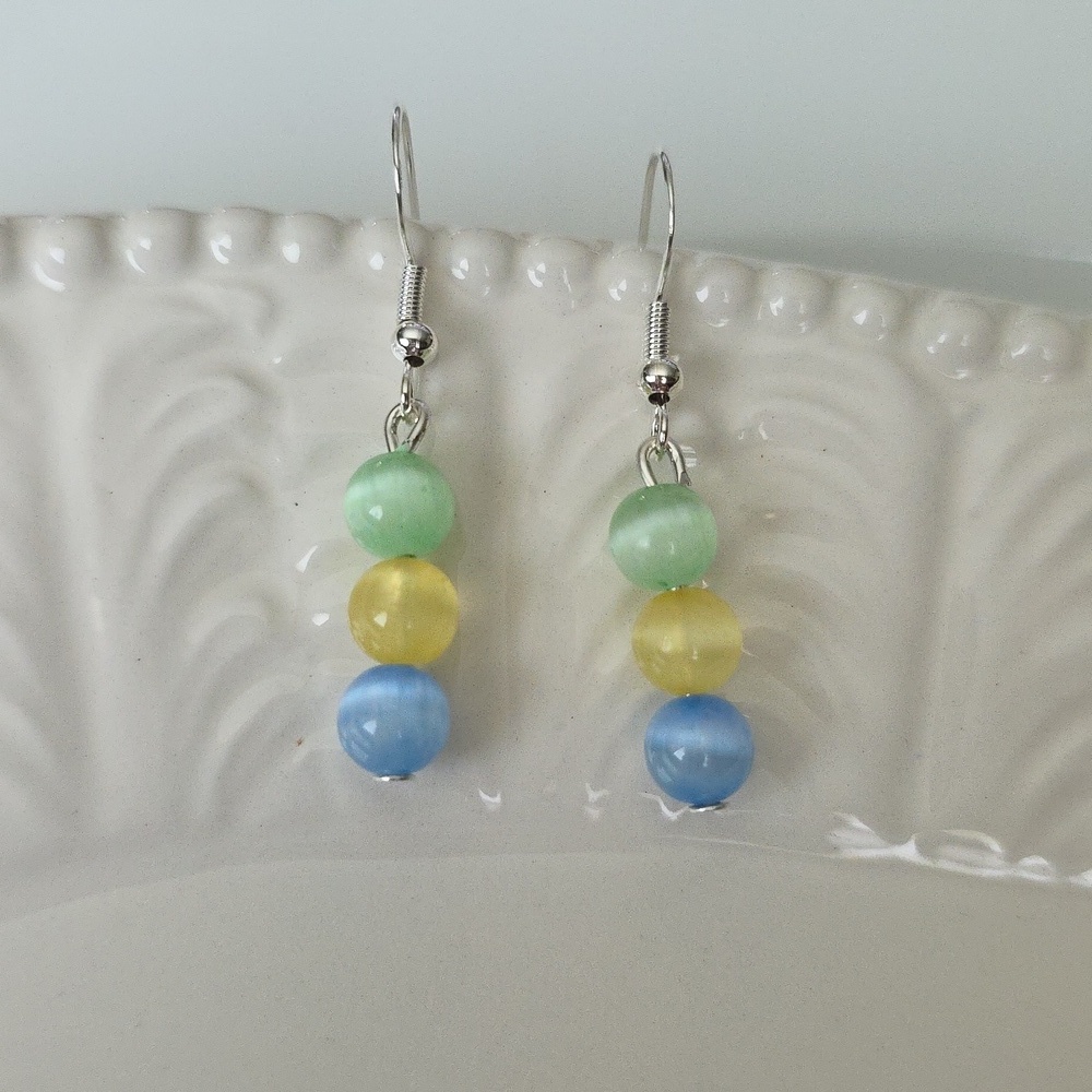 Green Yellow SELENITE Pastel Beaded Handcrafted Artisan Earrings